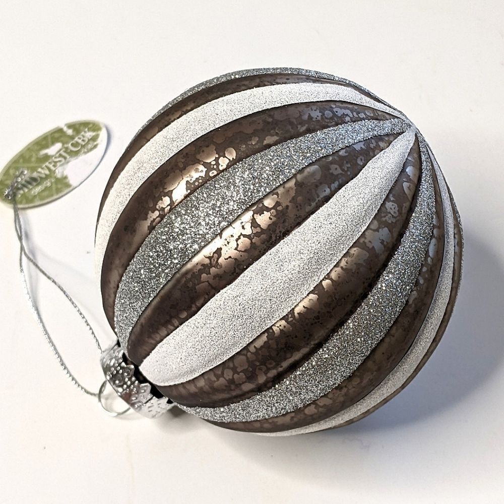 Silver, White & Marbled Bronze Christmas Ornament 4.5"
